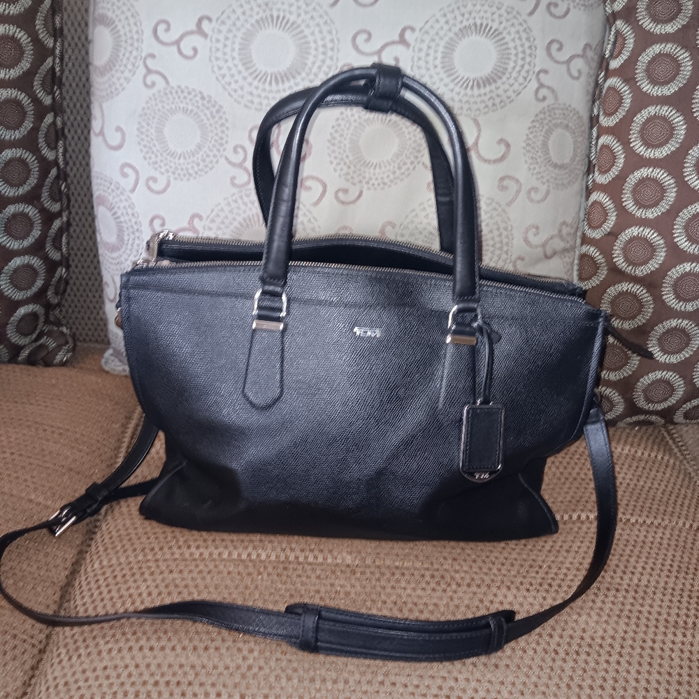 Tumi leather bag with long strap
